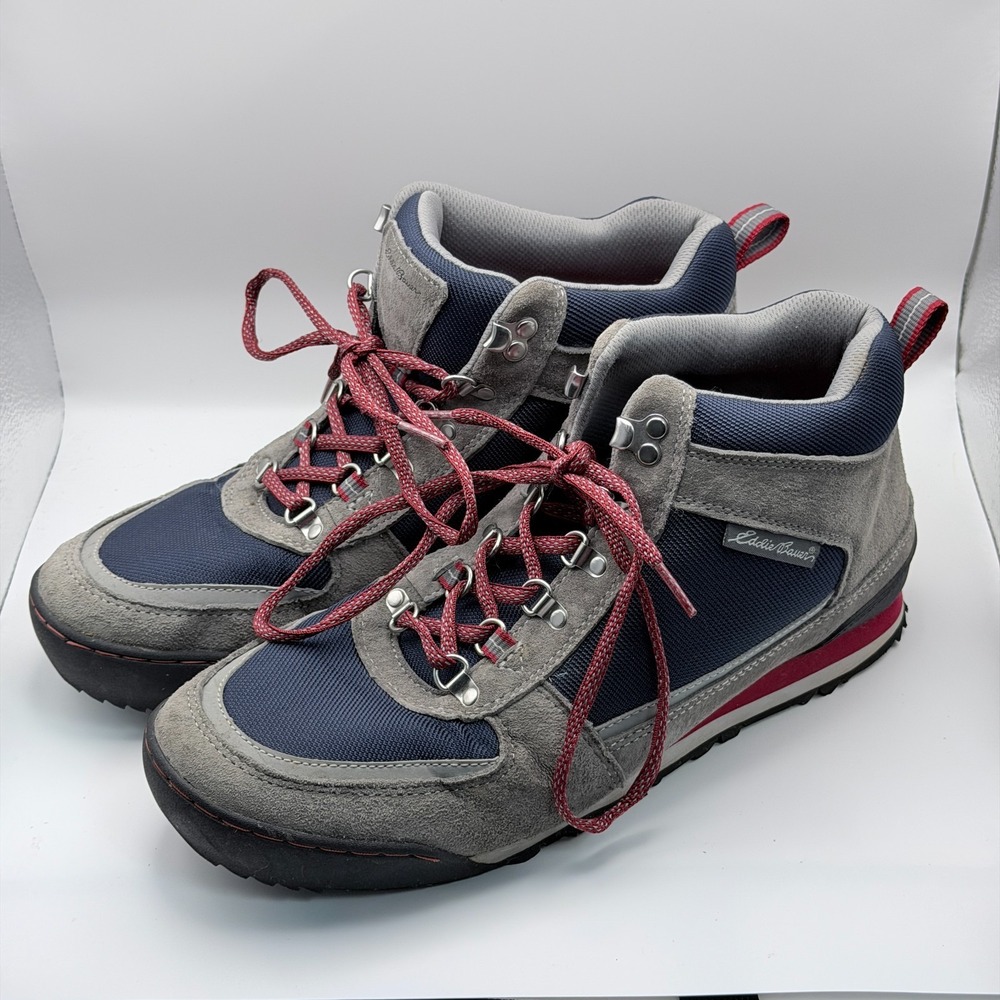 Eddie Bauer Gray & Blue w/red trim Suede Hiking Boots Men's 11